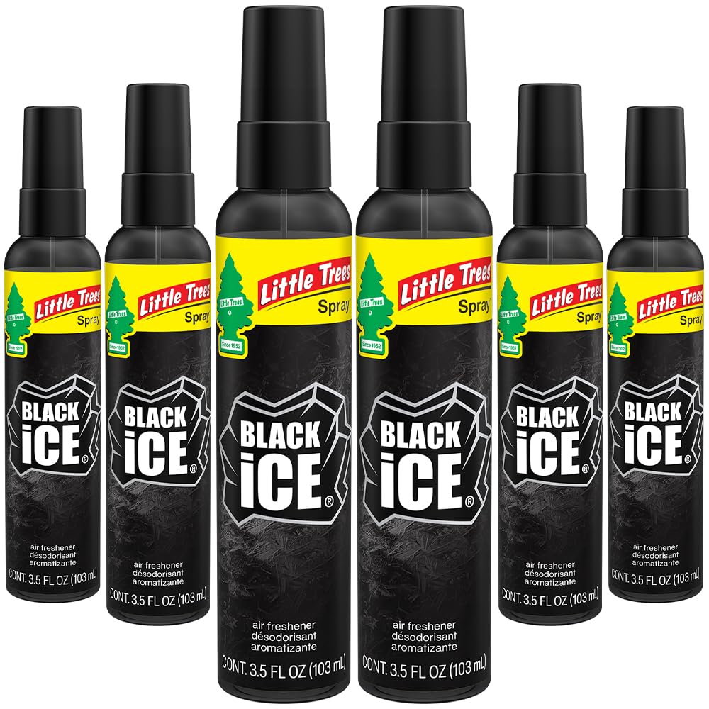 LITTLE TREES Car Air Freshener | Spray Provides a Long-Lasting Scent for Auto or Home | On-the-go Freshness | Black Ice, 6 Air Fresheners