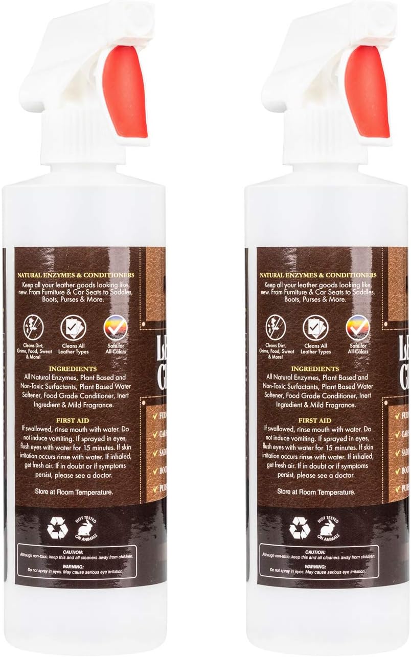Amazing Leather Cleaner/Conditioner/Deodorizer | Powerful, Natural Enzyme Cleaner | USA Made | Great for Leather & Vinyl, Furniture, Boots, Purses, Clothing & More Removes Stains Spray & Wipe (16oz)