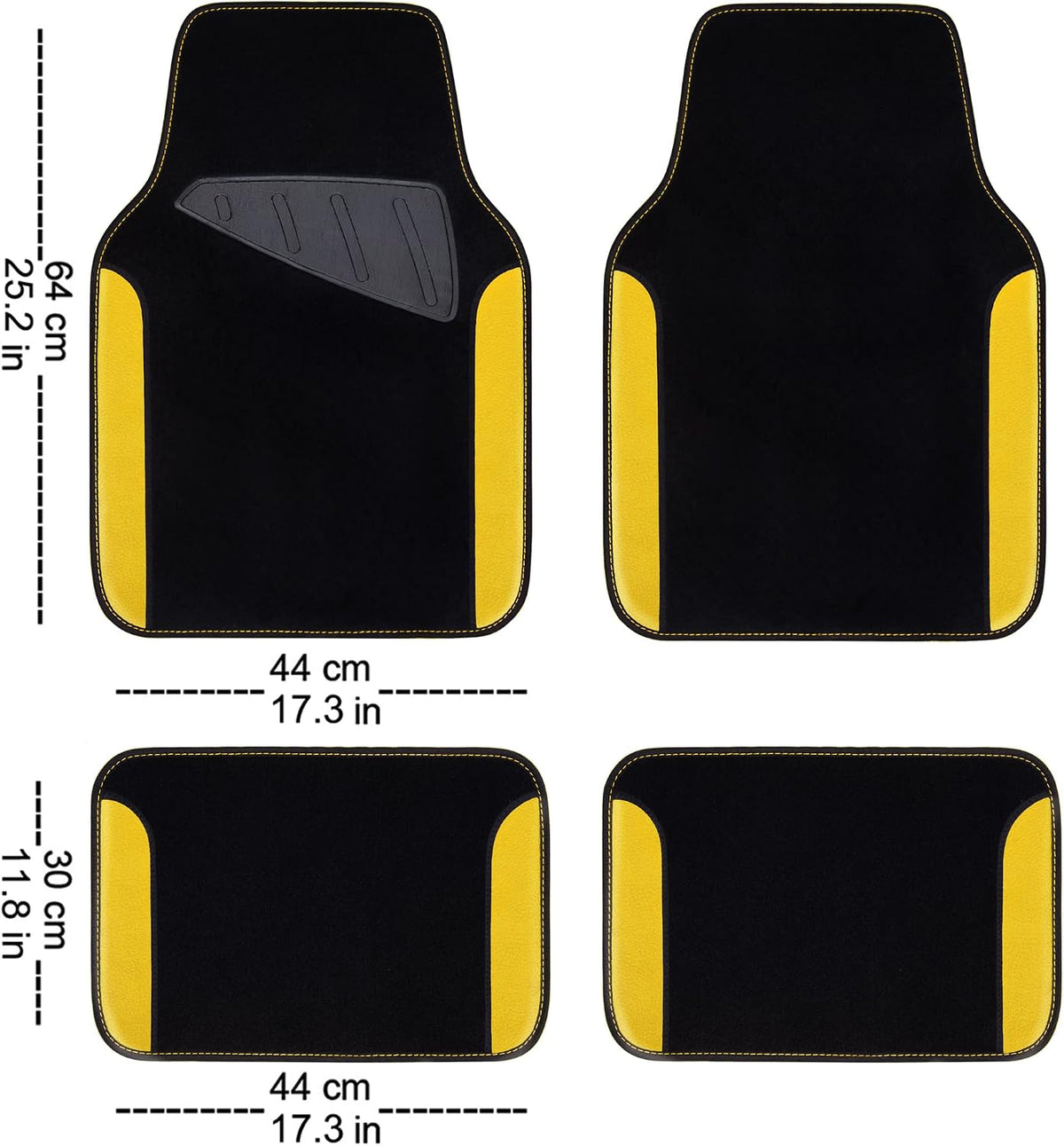 CAR PASS Waterproof Universal Fit Car Floor Mats, Faux Leather Car Carpet Mats, Black Car Mats with Anti-Slip Nibbs Backing & Driver Heel Pad Fit for SUV,Vans,sedans, Trucks,Set of 4pcs(All Black)