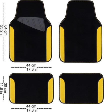 CAR PASS Waterproof Universal Fit Car Floor Mats, Faux Leather Car Carpet Mats, Black Car Mats with Anti-Slip Nibbs Backing & Driver Heel Pad Fit for SUV,Vans,sedans, Trucks,Set of 4pcs(All Black)