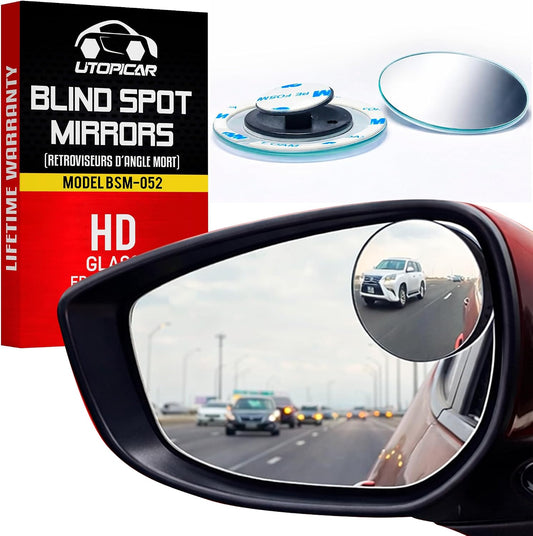 Utopicar Long Blind Spot Car Mirror Aesthetic Convex Mirrors 5.3” x 1.3” - Side Mirror Engineered Design - Up & Down Adjustable - Blind Spot Rear View Mirrors for Car (2-Pack)