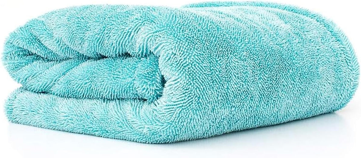 The Rag Company, The Liquid8r, Absorbent 70/30 Blend Microfiber Drying Towel for Cars, Trucks, and SUVs, Safe for Detailing, Scratch-Free, Twist Loop, 1100 GSM, 20x24 Inches, Aqua Blue/Grey