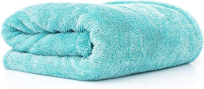The Rag Company, The Liquid8r, Absorbent 70/30 Blend Microfiber Drying Towel for Cars, Trucks, and SUVs, Safe for Detailing, Scratch-Free, Twist Loop, 1100 GSM, 20x24 Inches, Aqua Blue/Grey