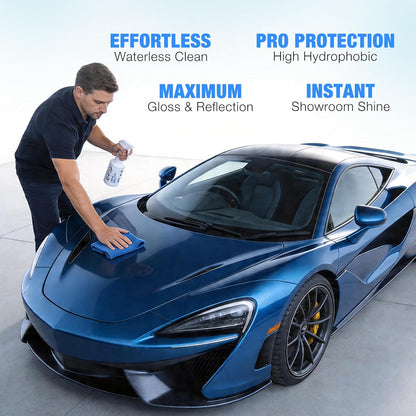 3-in-1 Waterless Car Wash Spray: Ceramic Coating + Quick Detailer - Clean, Shine & Protect Paint, Glass, Wheels Without Pre-washing - Nano-Hydrophobic Barrier - For Cars, Trucks, SUVs, RV - 16.9Oz