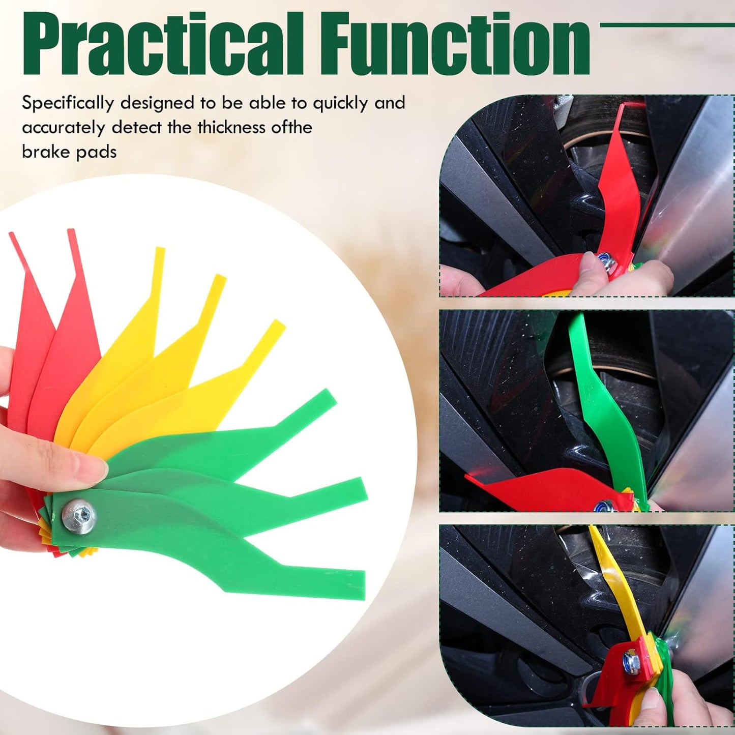 Tire Tread Depth Gauge Brake Lining Gauge Set Color Coded Tire Brake Lining Thickness Automotive Pad Measure Ruler Tool(30 Pcs)