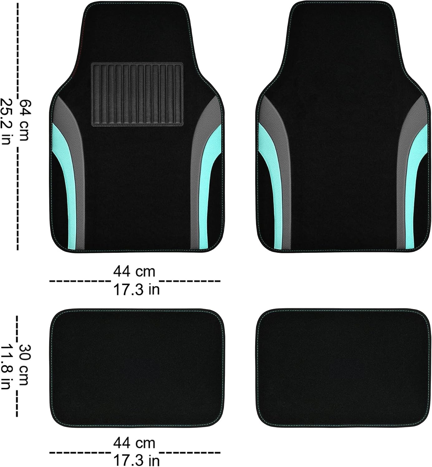 CAR PASS Leather Waterproof Sporty Car Floor Mats Carpet,Universal Automotive Floor Mat Fit for Sedans, Cars, Mid Trucks, Vans, SUV, Set of 4 (Black and Gray)