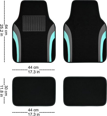 CAR PASS Leather Waterproof Sporty Car Floor Mats Carpet,Universal Automotive Floor Mat Fit for Sedans, Cars, Mid Trucks, Vans, SUV, Set of 4 (Black and Gray)