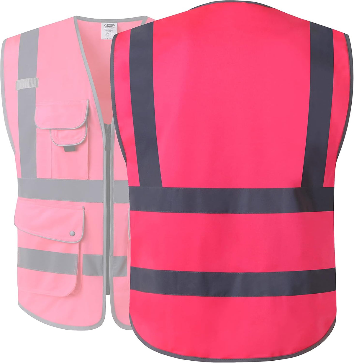 JKSafety 9 Pockets Class 2 High Visibility Zipper Front Safety Vest With Reflective Strips,Meets ANSI/ISEA Standard (Large, 150-Yellow) - Colors B