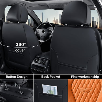 Coverado Seat Covers, Car Seat Covers Full Set, Black Car Seat Cover, Car Seat Covers Front Seats Back Seat Cover, Waterproof Car Seat Cushion, Leather Seat Covers Seat Protector Fit for Most Cars