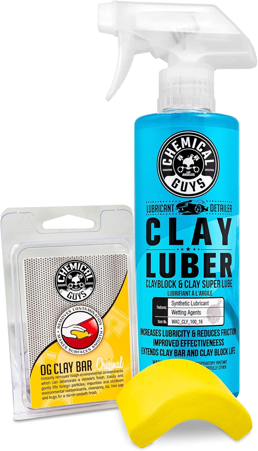Chemical Guys Clay Bar Kit, Medium Duty with Luber Synthetic Lubricant – Removes Embedded Dirt, Restores Smooth Paint, Preps for Wax and Sealant - Safe for Cars, Trucks, SUVs, 16 oz, 2 Items