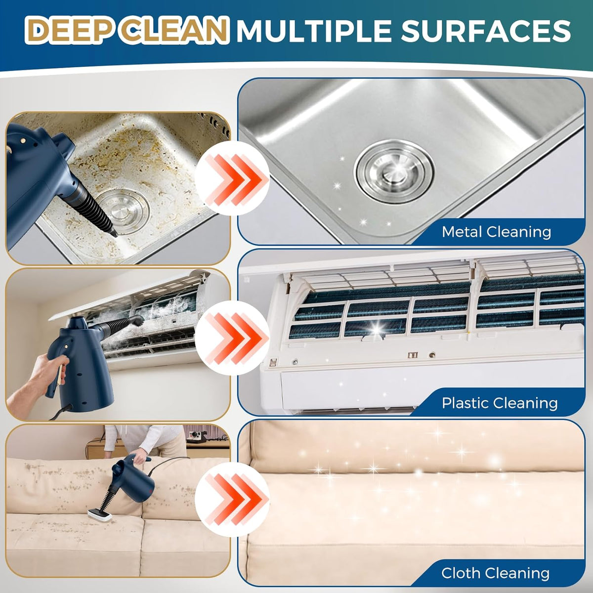 Handheld Steam Cleaner, 230°F Pressurized Steamer with No Water Spitting & Continuous Steam, 350ML Chemical-Free Deep Cleaning for Grease & Grime, 12 Accessories for Grout, Bathroom, Kitchen & Car