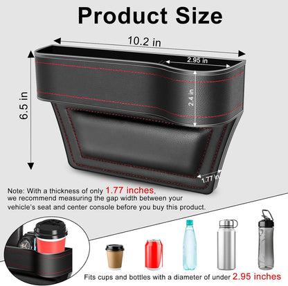 Car Seat Gap Filler Organizer, 2 Pack Multifunctional Car Seat Organizer, Auto Console Side Storage Box with Cup Holders 2 Seat Hooks for Drink, Car Organizer Front Seat for Holding Phone, Sunglasses