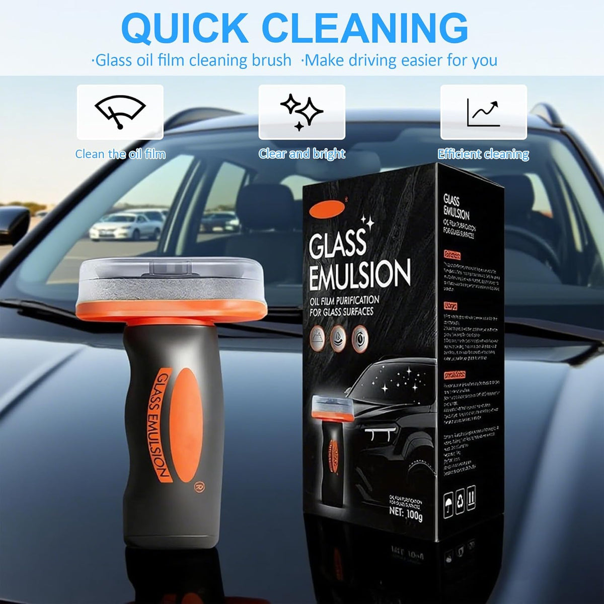 Fodeuxp 2026 New Handheld Glass Oil-Film Remover, Glass Emulsion Cleaner Cleaning Board, Automotive Oil Film Cleaning Brush for Car Windows (1 Pcs)
