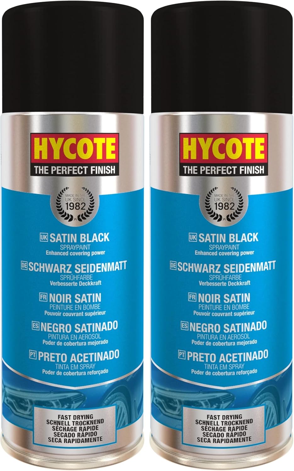 Hycote Black Spray Paint, Gloss Black, 13.5 Oz - Fast Drying, UV & Weather Resistant, Acrylic Formula for Superior Protection – For Automotive & DIY Use, 400ml