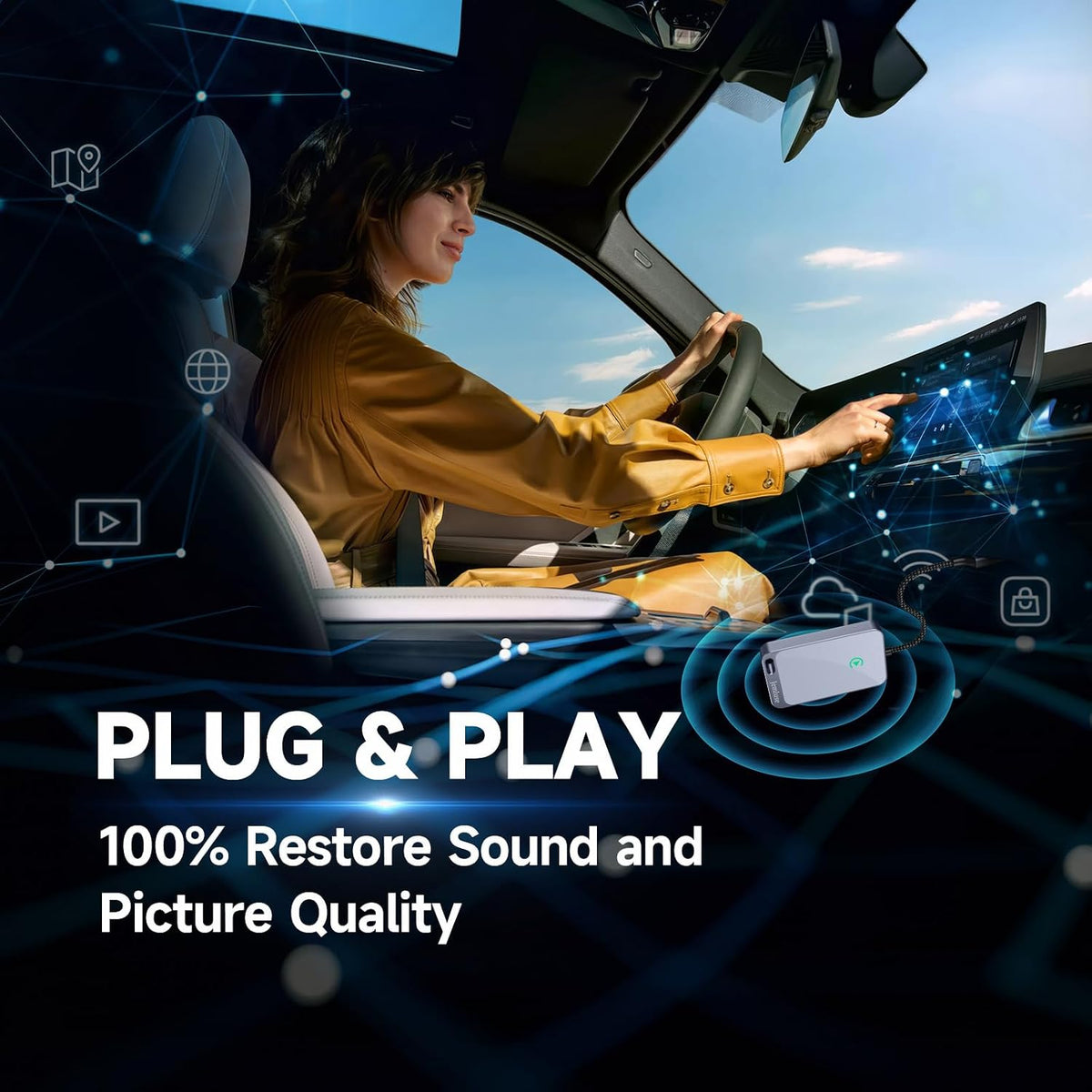 Jemluse Wireless CarPlay Adapter for Apple iPhone - Multi-User Seamless Connection for Convert Wired to Wireless Car Play Adapter - No Latency from iOS 10+ to Screen w/USB C (Gray)
