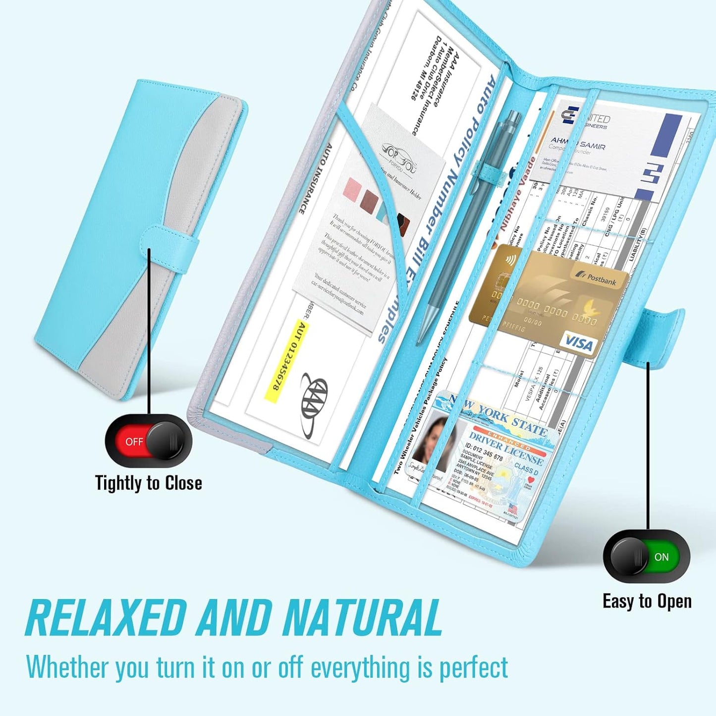 foryou Car Registration and Insurance Holder Car Document Holder Registration and Insurance Card Holder for Cards, Driver License & other Essential Documents(Purple Pink)