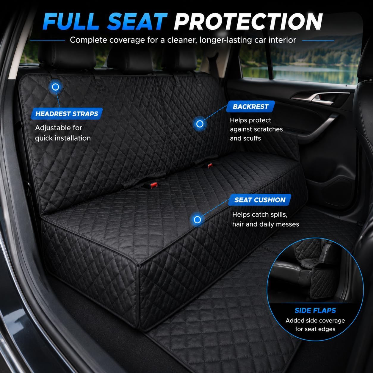 fidozen Waterproof Dog Car Seat Cover for Back Seat: Suitable for Small and Large Dogs, Hammock and Pet Protector, Backseat seat Cover (Full Bench, Medium(54" W))