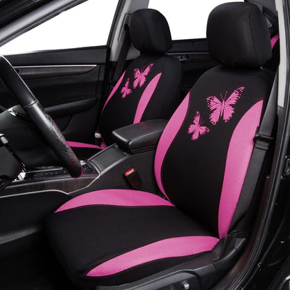 Flying Banner Butterfly car seat Covers ful Set Fashion Universal Lady Woman Female Rear Bench Split Colorized (Pink, 2 Fronts - Lace)