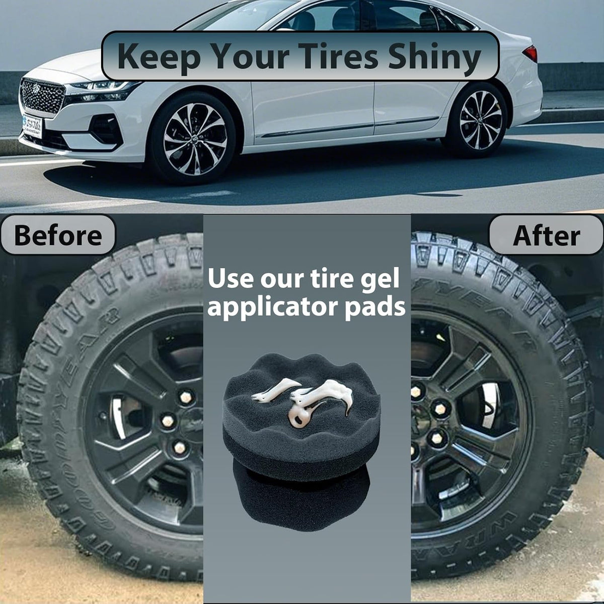Tire Shine Applicator Pads, 2 Pcs Tire Dressing Applicator, Reusable Tire Shine Sponge Wave Contoured for Car Detailing, 3.15inch