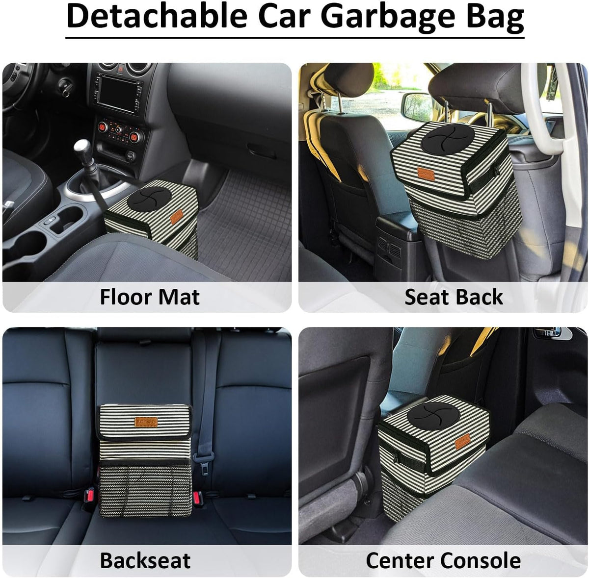 ELONGRIVER Car Trash Can Bin for Back Seat Leak Proof, Cute Car Trash Bag Hanging, Vehicle Trash Can for SUV Truck Van, Automotive Garbage Cans Front Seat Black