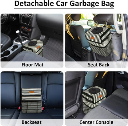 ELONGRIVER Car Trash Can Bin for Back Seat Leak Proof, Cute Car Trash Bag Hanging, Vehicle Trash Can for SUV Truck Van, Automotive Garbage Cans Front Seat Black