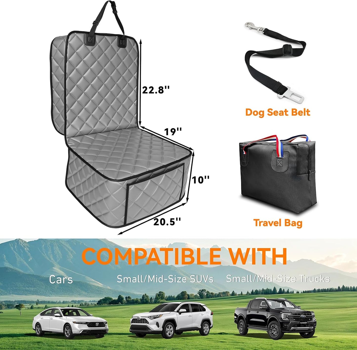 Dog Car Seat Cover for Back Seat, Waterproof Back Seat Covers for Dogs, PU Leather Nonslip Bench Dog Seat Cover Universal Fit Most Vehicles,SUVs,Small Trucks（Black,Standard）