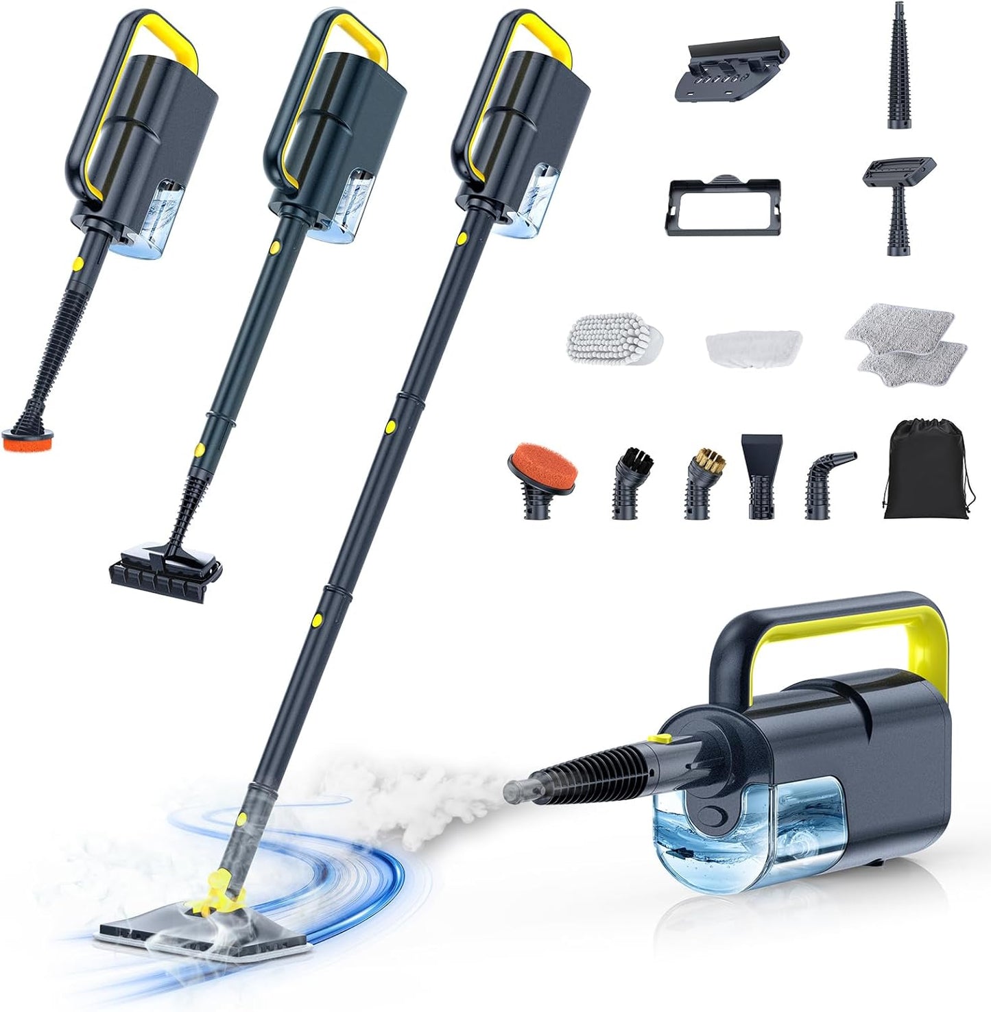 10-in-1 Steam Mop with Detachable Handheld Steamer,350ml Tank, 10s Heat-Up, 248°F Steam Cleaner, 2-Level Control and Swivel Head for Floor,Carpet,Tiles, BBQ grill,Car Accessories Clean White