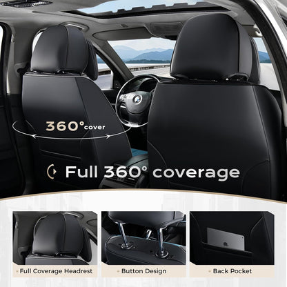 Coverado Seat Covers Full Set, Black Seat Covers for Cars 5 Seats, Car Seat Protector, Waterproof Nappa Leather Car Seat Cushion, Front and Rear Car Seat Cover Fit for Most Sedans SUV Pick-up Truck - Colors B