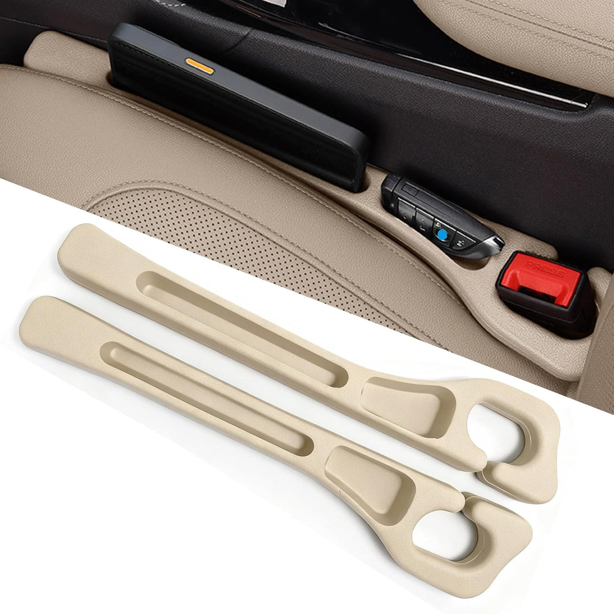 Car Seat Gap Filler Organizer of 2 – Universal Car Gap Seat Filler with Storage Pockets, No Drop Seat Guard for Phones, Keys & Cards, Car Accessories for Most Cars Trucks SUVs (Black)