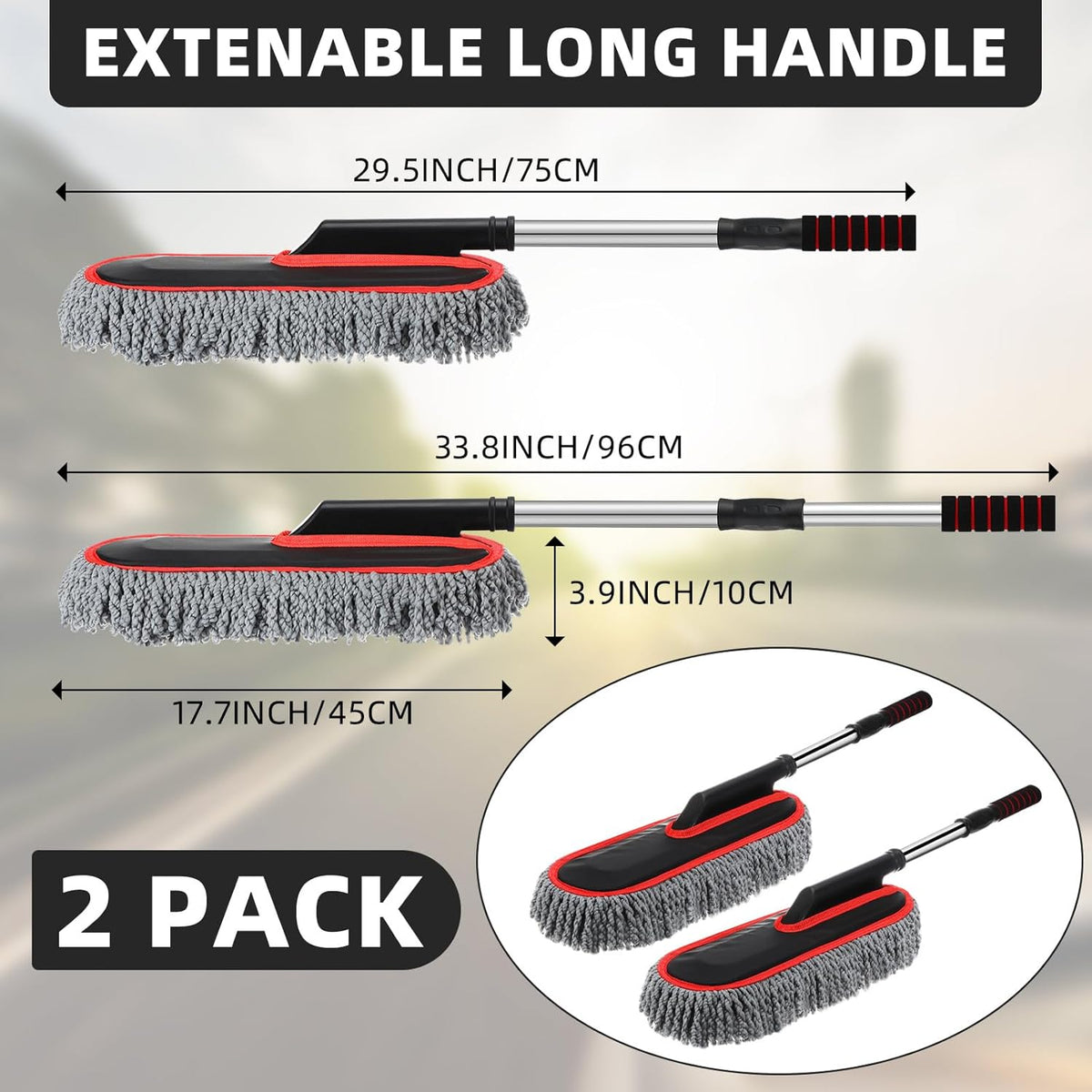Tanlade 2 Pack Microfiber Car Duster Exterior Scratch Free with Extendable Handle Soft Car Duster Kit for Cleaning Dust Brush Set for Exterior Interior Cleaning Tools (Blue Gray)