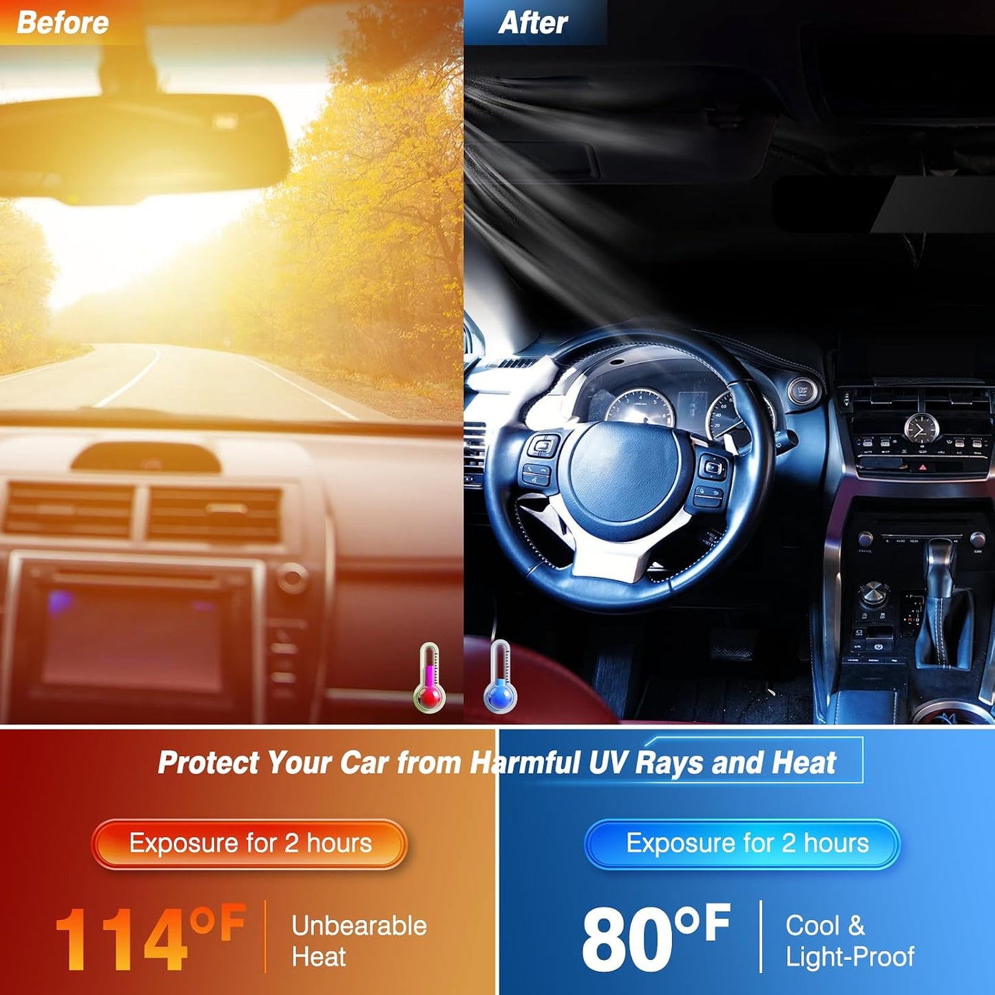 Windshield Sun Shade - Car Sun Shade Windshield, Reflector Sunshade Offers Ultimate Protection for Car Interior, Foldable Front Window Fit for Hatchback, Truck, SUV, MPV
