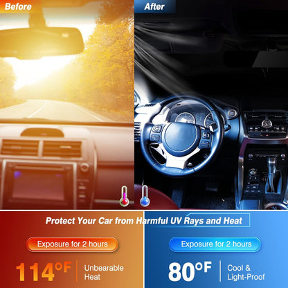Windshield Sun Shade - Car Sun Shade Windshield, Reflector Sunshade Offers Ultimate Protection for Car Interior, Foldable Front Window Fit for Hatchback, Truck, SUV, MPV