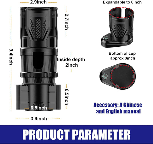Dual Car Cup Holder Expander, 2 in 1 Multifunctional Auto Drink Adapter with Adjustable Base, 360 Degrees Rotating Cupholder Extender with Compass, Universal Car Accessories