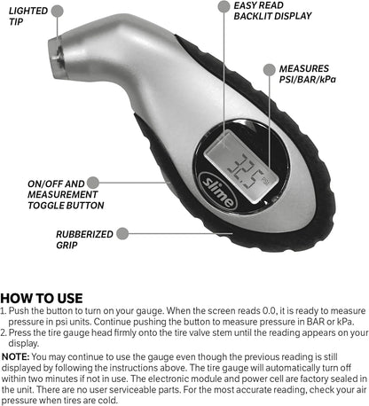 Slime 20049 Tire Pressure Gauge, Large Face Dial Analogue Gauge, 5-60 PSI