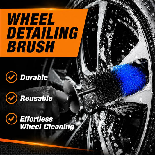 Wheel & Tire Brush, 18“ Soft Bristle Long Handle Wheel Cleaning Brush for Rims, Tires & Wheels, Scratch-Free Car Detailing Brush for Engine Bay, Exhaust Tips, Trucks & SUVs
