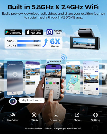 AZDOME M550 Max 4K 3 Channel Dash Cam, Dual STARVIS 2 Sensors, 4K+2.5K+1080P Front and Rear Inside Triple Car Camera, Built-in WiFi GPS, 64GB Card Included, IR Night Vision, Ride Share Accessories