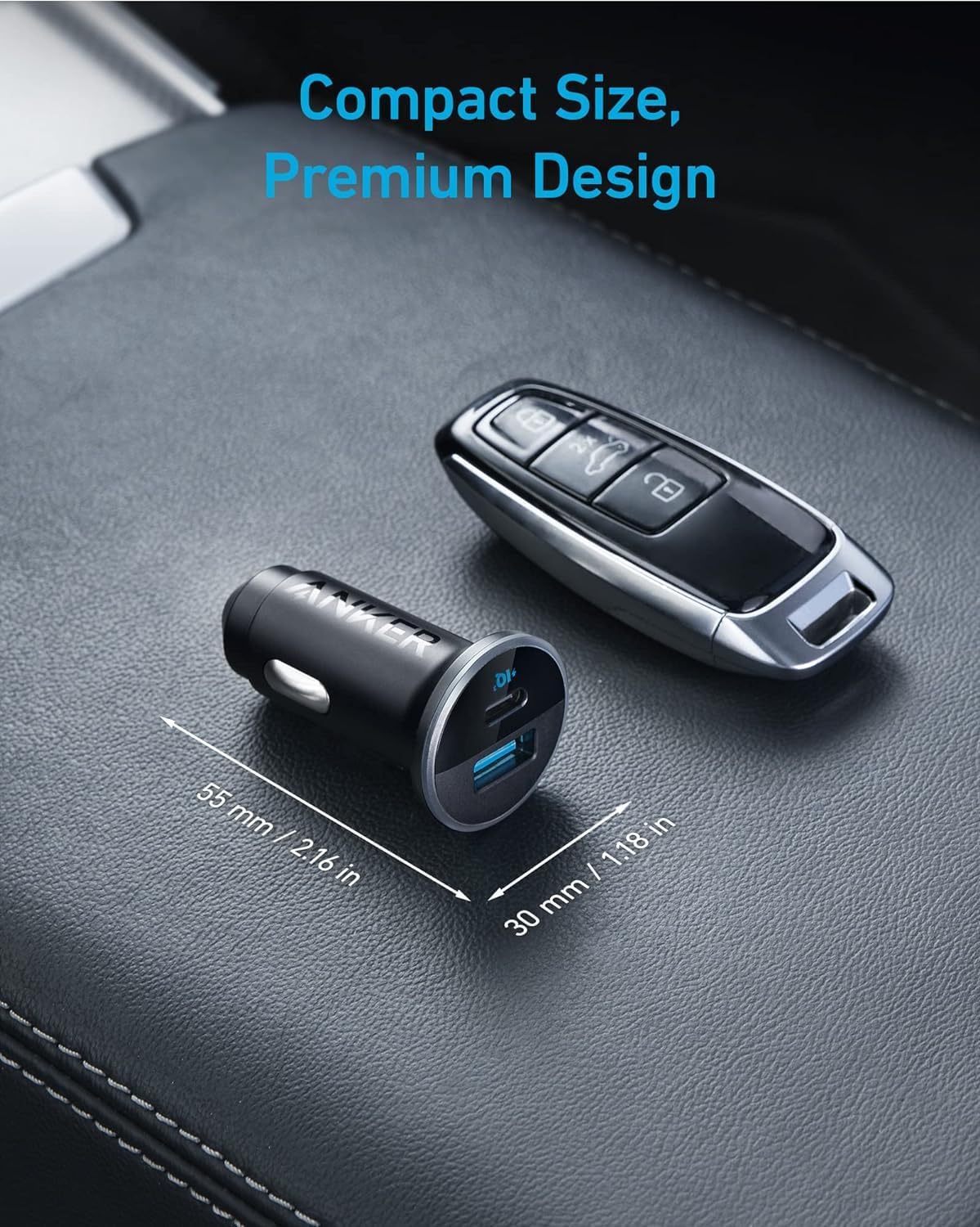 Anker 323 USB-C Car Charger Adapter, 52.5W Cigarette Lighter Charger with 30W PowerIQ 3.0 Fast Charging for iPhone 17/16/15/14/13/12 Series, Galaxy S25/24, Pixel (Car Charger + USB-C Cable)