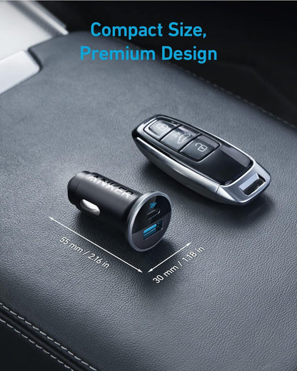 Anker 323 USB-C Car Charger Adapter, 52.5W Cigarette Lighter Charger with 30W PowerIQ 3.0 Fast Charging for iPhone 17/16/15/14/13/12 Series, Galaxy S25/24, Pixel (Car Charger + USB-C Cable)