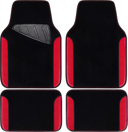 CAR PASS Rainbow Waterproof Universal Fit Faux Leather Car Carpet- Anti-Slip Nibbed Backing Floor Mats for SUV, Vans,Sedans,Trucks, Automotive Set of 4 for Women (Black with Red)