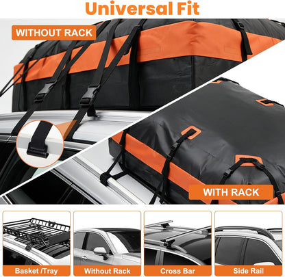 20 Cubic Feet Heavy Duty Waterproof Car Rooftop Cargo Carrier Bag | for All Vehicles with/without Rack, Includes Anti-Slip Mat, Reinforced Straps, Door Hooks, Storage & Luggage Lock