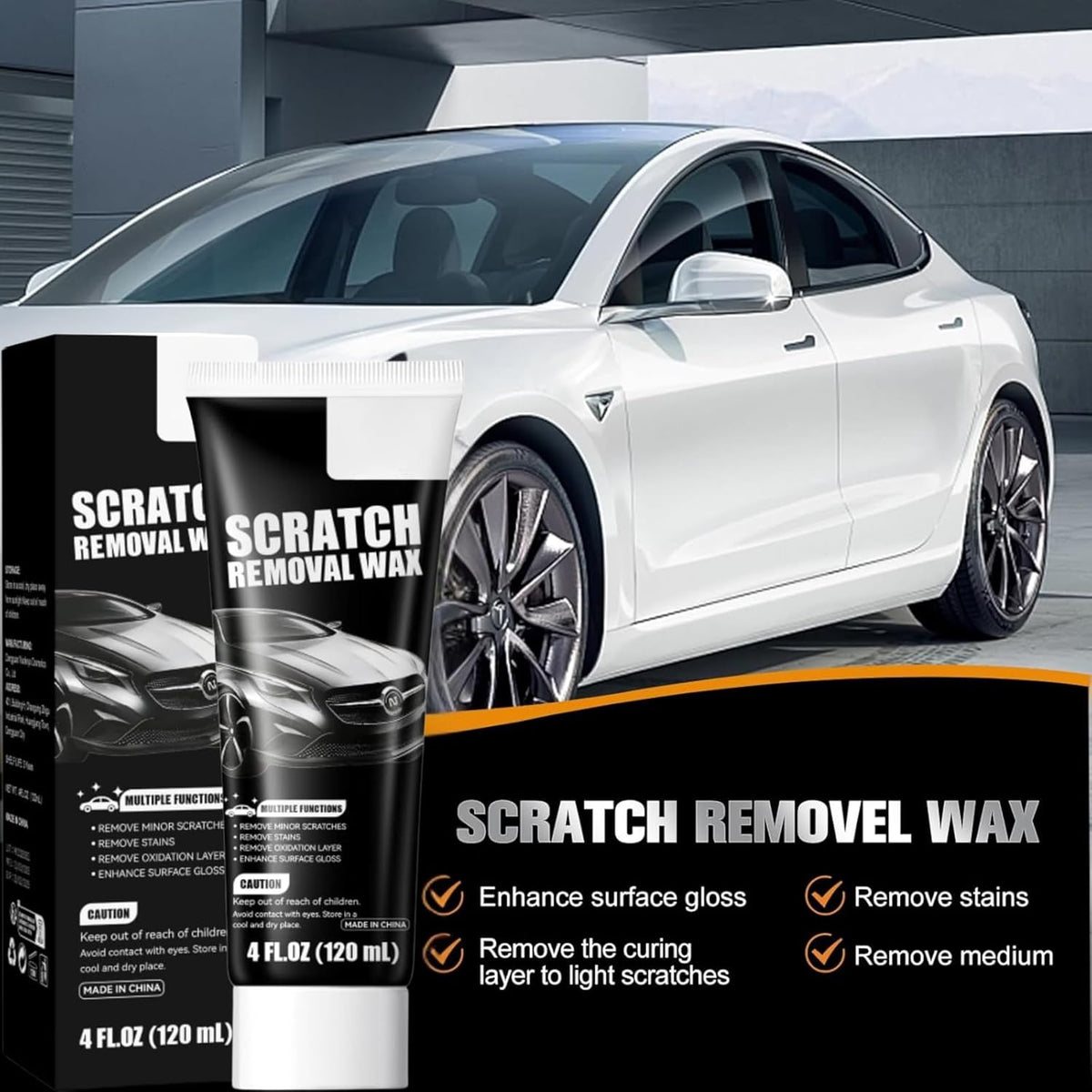 2pcs SCRATCHREMOVAL Wax Car Scratch Remover Wax,Universal Premium Polishing Compound for Deep Scratches,Car Scratch Repair Tool, (120 Ml) 4 Fl Oz with Sponge+ rag