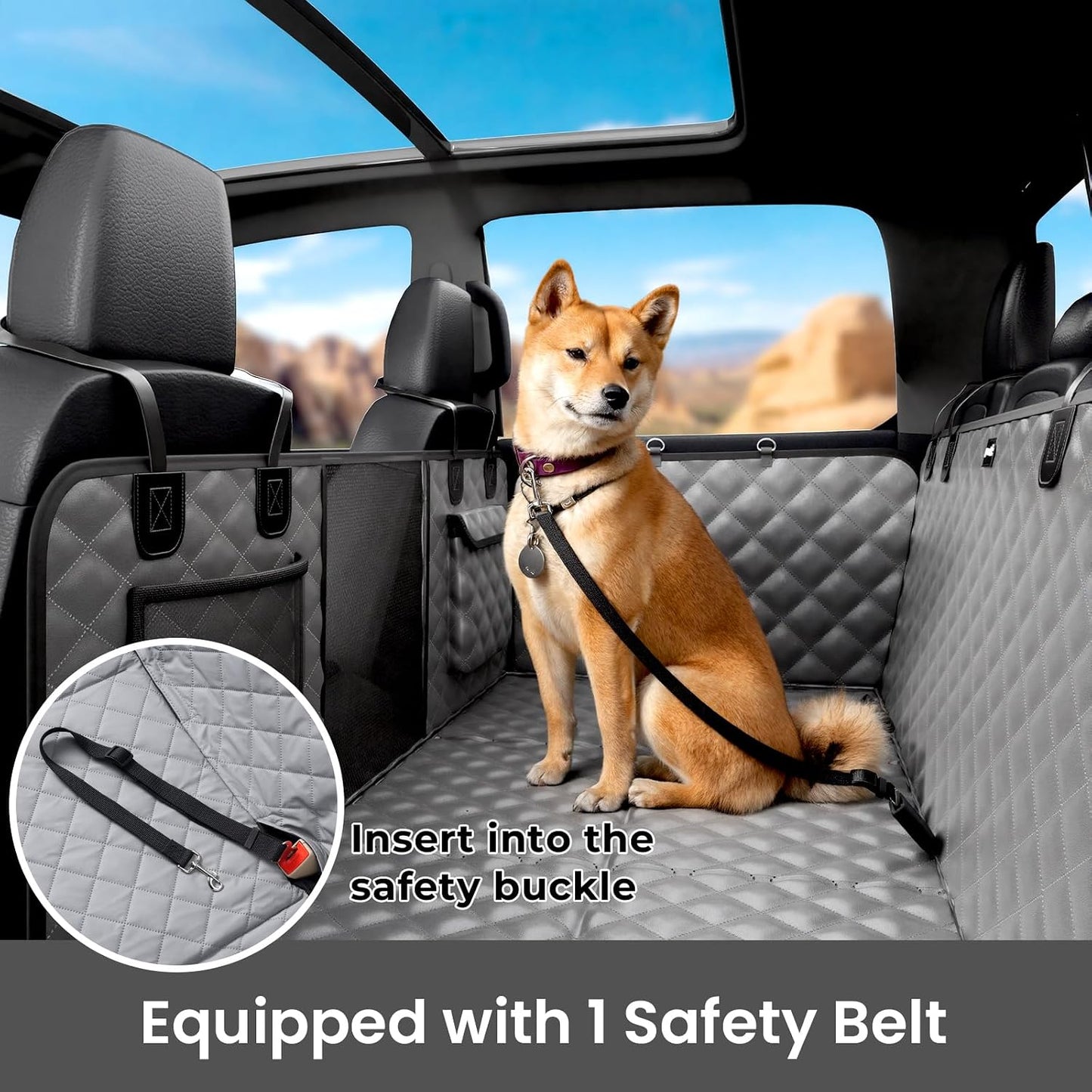 Dog Car Seat Cover for Back Seat, Waterproof Leather Fabric Back Seat Extender for dogs 52.4 * 24.4in, Foldable in The Car, Hard PVC Panels Bottom Support to 330 lbs, for Cars/Mid-Size SUV/Small Truck