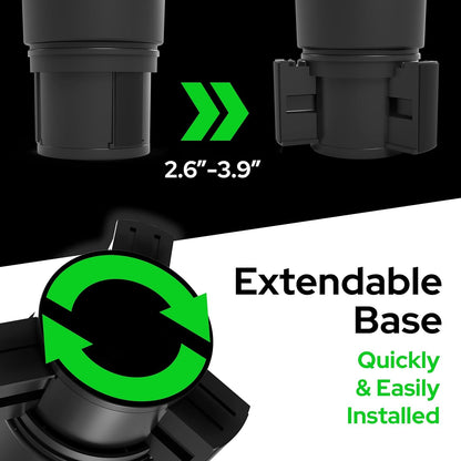 Triple Car Cup Holder Expander Attachable Tray with Adjustable Base and Large Bottles