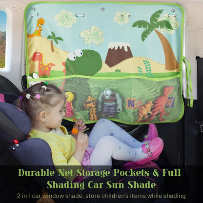Car Sun Shade Side Window, 2 Pcs Blackout Car Window Shade for Baby Privacy with Storage Net Pockets Auto Curtains 7 Suction Cups for Heat/UV Protection Sun Block Covers