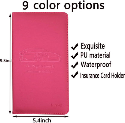 Car Registration and Insurance Card Holder - Leather Vehicle Glove Box Automobile Documents Paperwork Wallet Case Organizer for ID, Driver's License, Key, Cards - Car Accessories for Women&Men