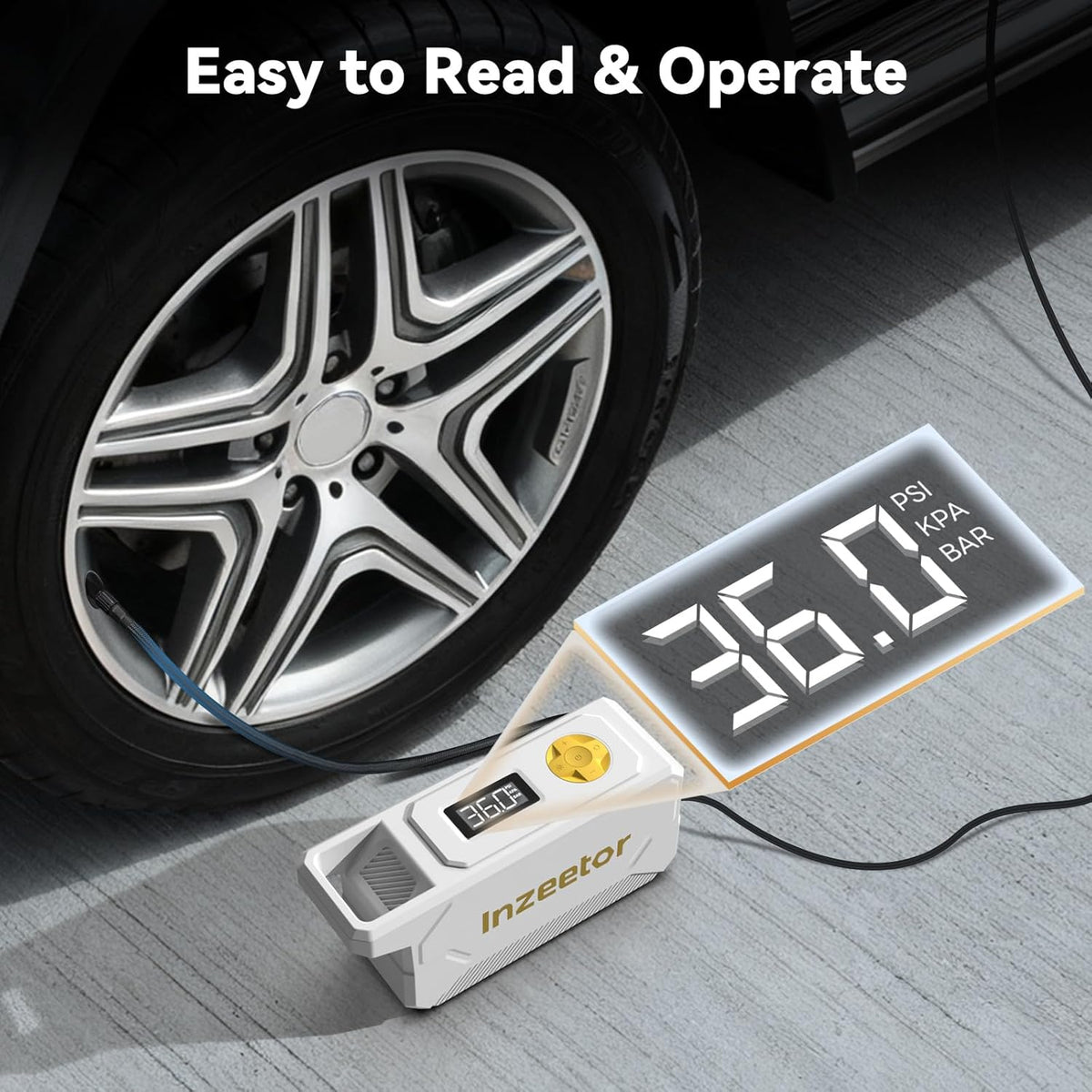 150 PSI Tire Inflator Portable Air Compressor, 12V DC Auto Shutoff Air Pump with Digital Pressure Gauge and Emergency LED Light for Car Tires, Bicycle & Balloons, Black
