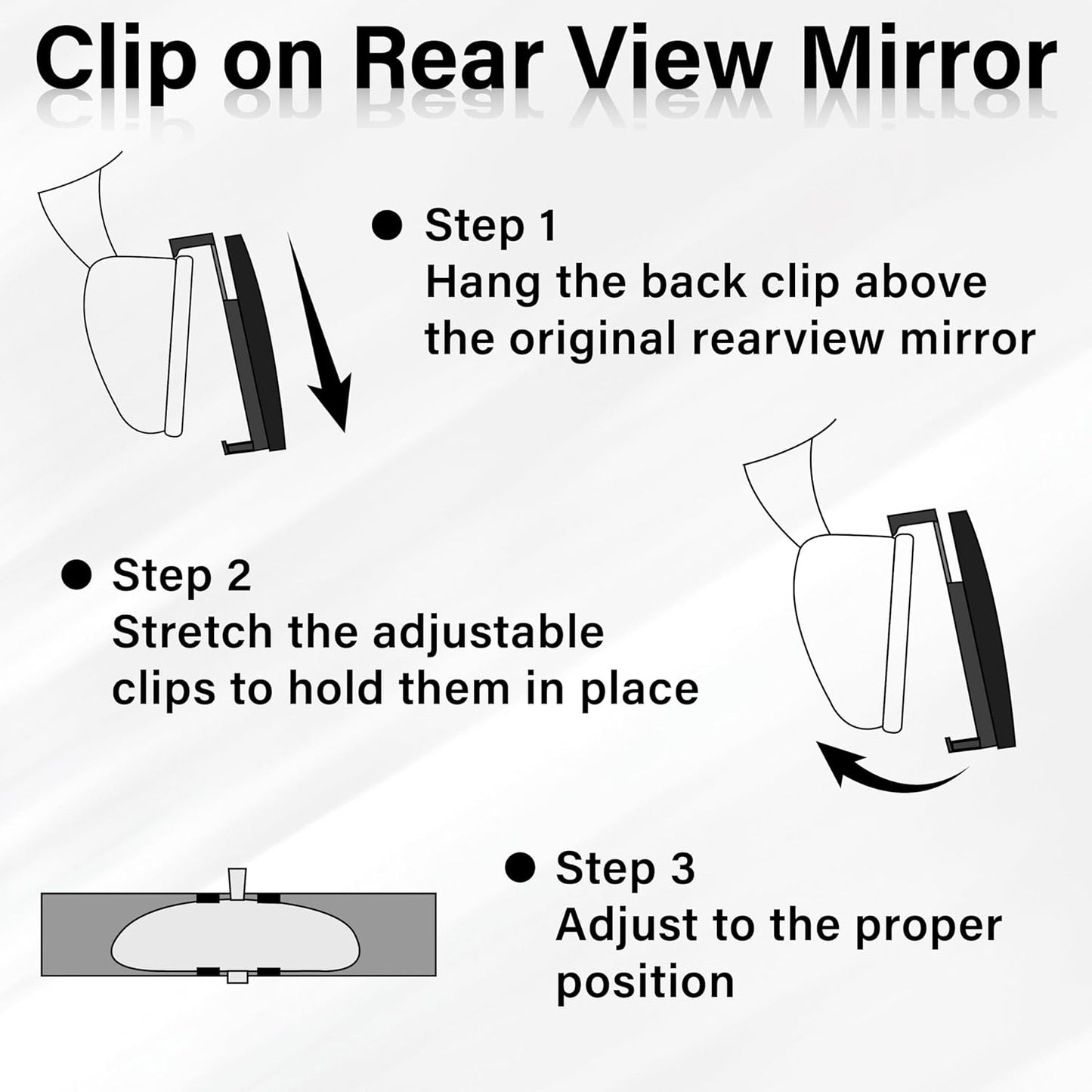 Rear View Mirror, Universal 11.4 Inch Interior Clip On Panoramic Convex Mirrors for Car Accessories, HD Anti Glare Wide Angle and Reduce Blind Spot, Extended Rear View Mirror for Cars, SUVs, Trucks