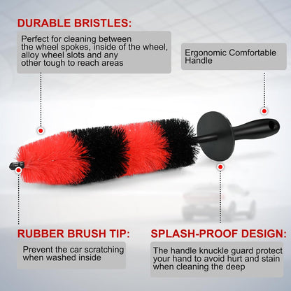 Fitosy Wheel Rim Brush, Soft Bristle Long Car Tire Detailing Washing Tool for Exhaust Tips Engine, Vehicle Motorcycles Auto Truck SUV RV, No Scratches