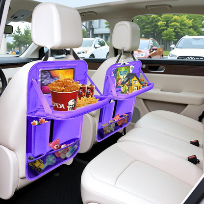 2Pack Car Backseat Organizer with Foldable Table Tray,6 Storage Pockets Car Storage Organizer with Tablet Holder,Car Seat Back Protectors Kick Mats Travel Accessories (Black)
