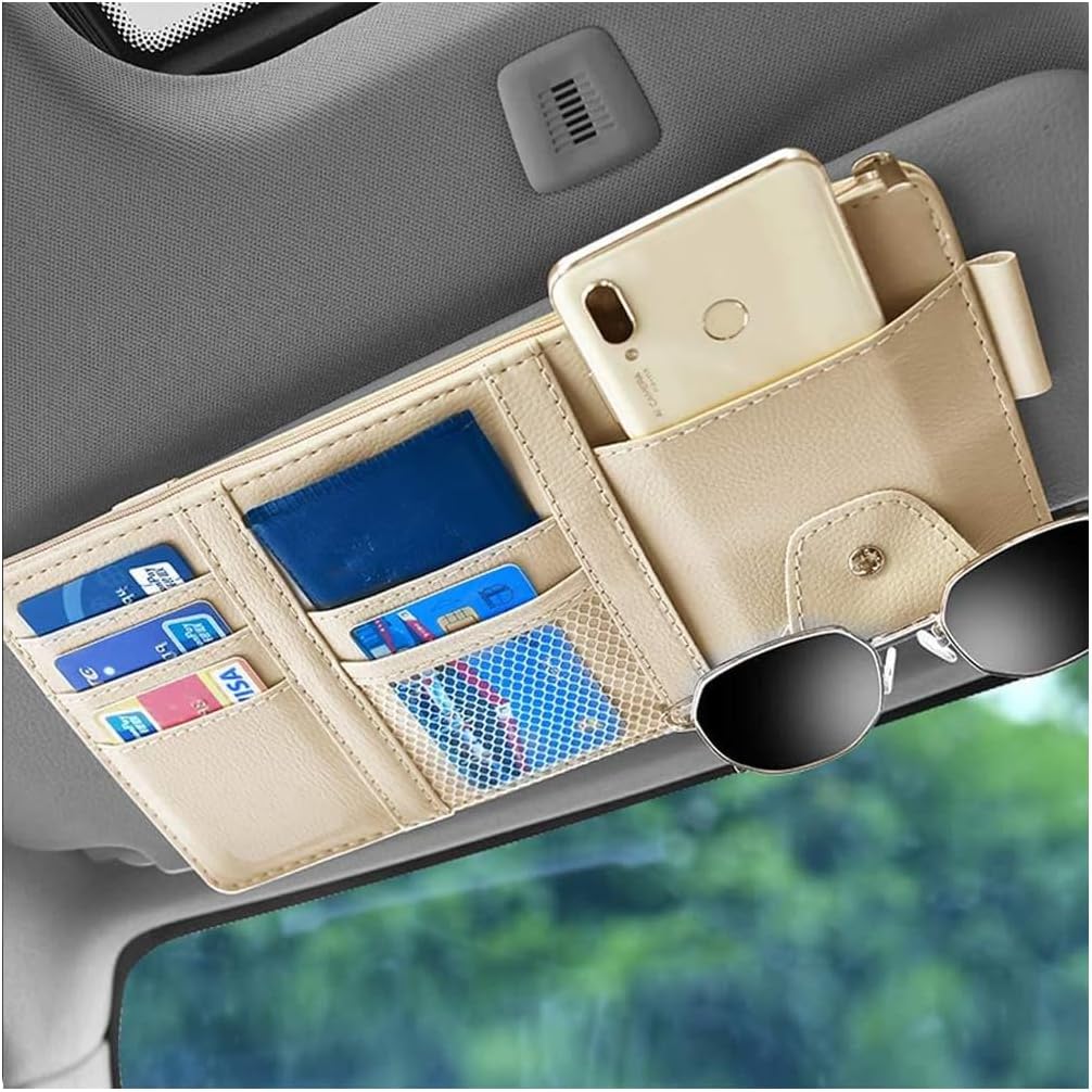 Car Visor Organizer, Auto Interior Accessories, Car Truck SUV Storage Pouch Holder, with Multi-Pocket Net Zipper (Black)